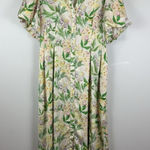 MELLODAY  Floral Midi Dress XL Green Puff Sleeve Button Cottage‎ Prairie Fairy Photo 0
