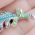 WEST GERMANY Signed Feather Vintage Faux Marcasite Pin Brooch Mid Century MCM Photo 5