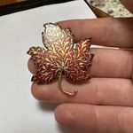 MMA Metropolitan Museum of Art Gold Tone Red Enamel Maple Leaf Pin Brooch 1985 Photo 1