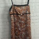Retro Leopard Print Slip Dress with Black Lace detail rosettes baby doll y2k Size L Photo 1