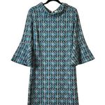 Tyler Boe Houndstooth Bell Sleeve Mini Sweater Dress Size Large Blue Photo 0
