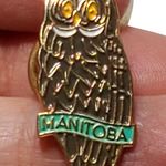 Vintage Manitoba Owl Lapel Hat Pin Canada Travel Souvenir Gift Gold Photo 0
