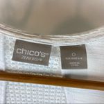 Chico's Chico’s White Satin Ruffle & Woven Knit Open Hoodie Cardigan Sweater 0 S Photo 8