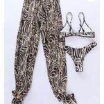 Swim Beach Cover Up Sheer Floral Zebra Split Leg Pants Black Cream Sz LARGE Photo 2