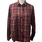 Woolrich Vintage Woman Rust Brown Blue Plaid Collared Long Sleeve Shirt S/M Photo 1