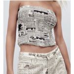 ZARA Newspaper Design Bustier Crop Top Photo 4