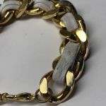 Signed A.V. Max Braided Costume Jewelry Bracelet Gold Tone / White Faux Leather Photo 8