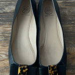 Tory Burch  Black Leather Ballet Flats Tortoise Bow Detail Photo 0