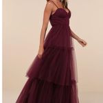 Lulus NWOT  Unforgettable Poise Plum Purple Tulle Bustier Tiered Maxi Dress Sz L Photo 0
