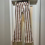 Saints & Hearts Size L Flare Pants • Brown/White Stripes • Fringe Hem Boho Brown Photo 2