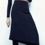 ZARA Asymmetric Ribbed Midi Skirt in Navy Blue Photo 0