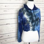 NWT Blue & Black Tye Dye Pullover Cropped Hoodie Size Medium Photo 7