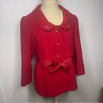 Forever 21  Size Large Short Peacoat Cherry Red Belted Chunky Button Floral Liner Photo 2