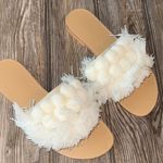 Women's Cream Fringe Slide Sandals size 7 Pom Pom fringe NEW comfy Photo 0