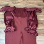 ASOS LUXE Curve Satin Shiny Wide Leg Jumpsuit Size 14 Wine/Burgundy Off Shoulder Red Photo 4