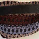 MAROON BLUE BROWN CROCHETED CHENILLE SHOULDER BAG WITH BLACK FELT STIFF HANDLE Red Photo 1