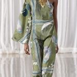 ZARA  COLLECTION PRINT ASYMMETRIC ONE SHOULDER LONG SLEEVE LINEN DRESS GREEN  NEW Photo 7