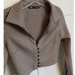 ZARA  Houndstooth Cropped Blazer Jacket Long‎ Sleeve Button Down Women's XS Photo 2