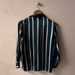 Vintage Hunter Green|Cream|Navy Striped Satin Button Down Blouse GUC Size S Photo 3