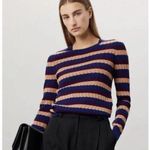 Jason Wu  Collective Sweater Sz S Striped Eyelet Crochet Academia Preppy Fitted​​ Photo 0