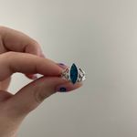 Vintage Blue Green Turquoise Stone Almond Diamond Shaped Rose Band Ring Photo 1