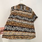 Alfred Dunner Tan Brown White Geometric Striped Tribal Animal Button Down PETITE Photo 11