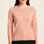 Karl Lagerfeld Paris Blush Pink Pearl Embellished Sweater | Size Small Photo 0
