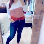 kim rogers  orange striped knit sweater size small Photo 1