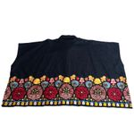 Andrea Jovine Black Linen Embroidered Floral Short Sleeve Button Up Shirt Top S Photo 7