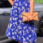Lulus NWOT  Floral Dressed Up Royal Blue Floral Print Midi Dress Photo 0