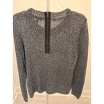 Material Girl Womens Large L Shimmer Metallic Knit Sweater Black Silver Pullover Photo 7