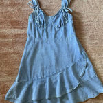 Denim Blue Sleeveless Mini Dress With Ruffle Hem and Tie Straps Blue Size M Photo 0