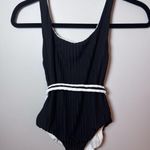 Black & White Solid & Striped Reversible Black White One Piece With Belt Sz XS NWT $198 Photo 4