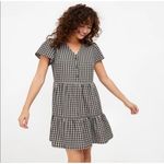 Loft Women Black White Plaid Tiered Shirtdress Short Sleeve Button Front Size PM Photo 1