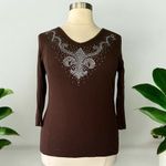 Reba  Chocolate Brown Ribbed Embellished Blouse Size 2X Photo 1