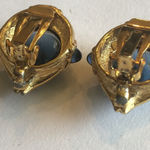 Toplin Weinberg Gold Tone & Blue Poured Glass Clip Earrings Photo 6