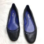 Diane Von Furstenberg  Corolla Flats Black Leather Perforated Scallop Trim Sz 7.5 Photo 0