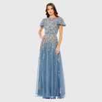 Mac Duggal  5717 Womens Blue Embellished Butterfly Sleeve High Neck Gown Photo 2
