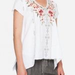 Johnny Was JWLA Top Christine Drape Shirt 100% Linen Floral Embroidered White M Photo 0