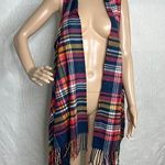 Cashmere Feel Woven Plaid Scarf Vest Blue Photo 0