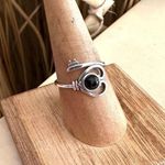 Heart & Key Black Agate Sterling Silver Ring Size 8 Photo 0