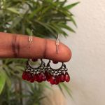 Whimsygoth Vampy Y2K Silver Tone Red Burgundy Beaded Chandelier Dangle Hook Earrings #glam #prom #dinner #party #gothic jewelry Photo 1