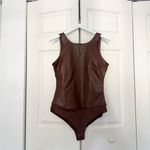 NWT PINSY Vegan Leather High Neck Shapewear Bodysuit Brown Leather Size XL Photo 2