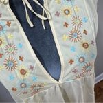 Vintage Pale Yellow Floral Embroidered Long Nylon Nightgown lingerie Small Tie Photo 2