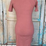 Love j Women Short Sleeve Round Neck Pink Ribbed Knit Bodycon Dress Size Medium Photo 2