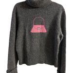 Alexandra Bartlett turtleneck sweater grey purse printed beaded lambs wool XL Gray Photo 0
