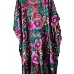 Vintage California Dynasty Purple & Teal Floral Satin Midi Kaftan L Size L Photo 0
