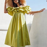 SheIn  Green Ruffle Cotton Cold Shoulder Dress(Size XS) Photo 0