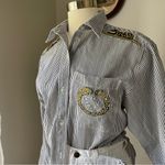 VINTAGE 1980s bedazzled jaguar pinstriped blouse Size L Photo 11