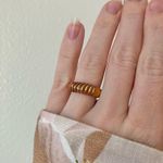 Carved Wood Gold Band Ring “Blathnaid” Bohemian Rustic Minimist Neutral Jewelry Brown Photo 12